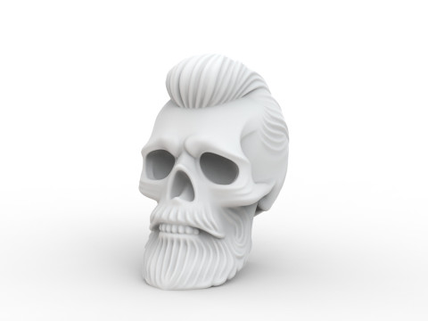 Skull with Pompadour Beard and Mustache 3D print model 3D Model