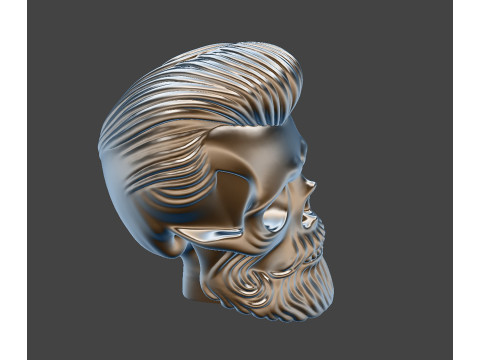 Skull with Pompadour Beard and Mustache 3D print model 3D Model