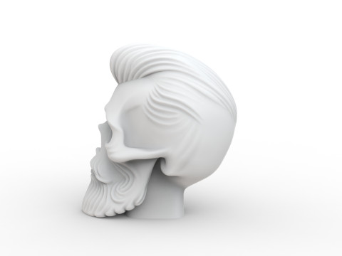 Skull with Pompadour Beard and Mustache 3D print model 3D Model