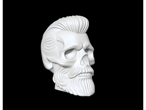 Skull with Pompadour Beard and Mustache 3D print model 3D Model