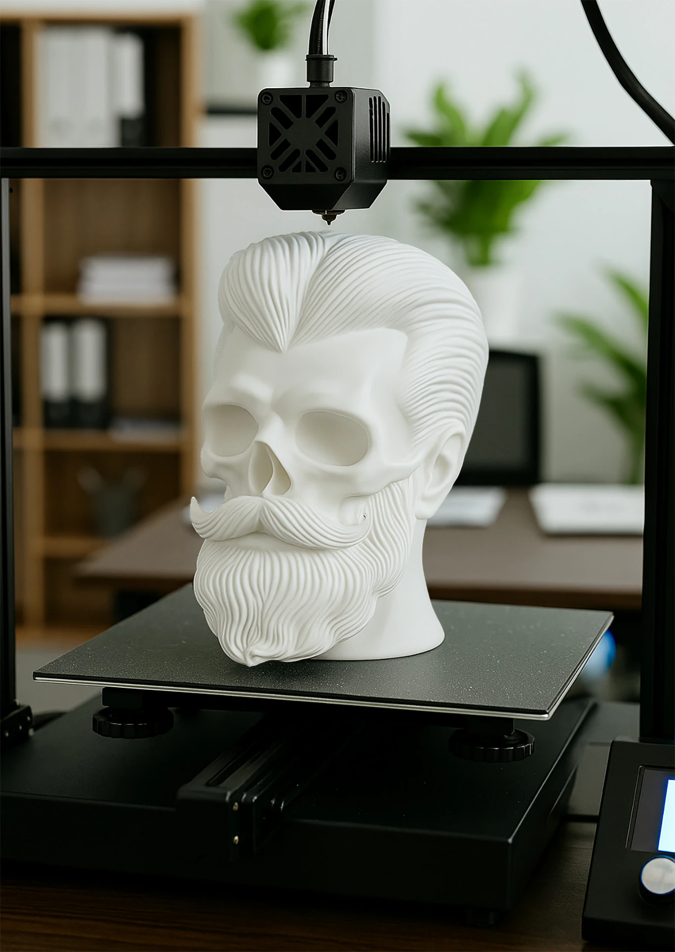 Stylized Skull with Beard and Hair 3D print model 3D Model .c4d .max .obj .3ds .fbx .stl .blend