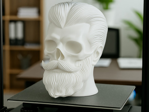 Stylized Skull with Beard and Hair 3D print model 3D Model