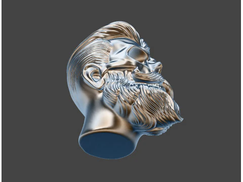 Stylized Skull with Beard and Hair 3D print model 3D Model