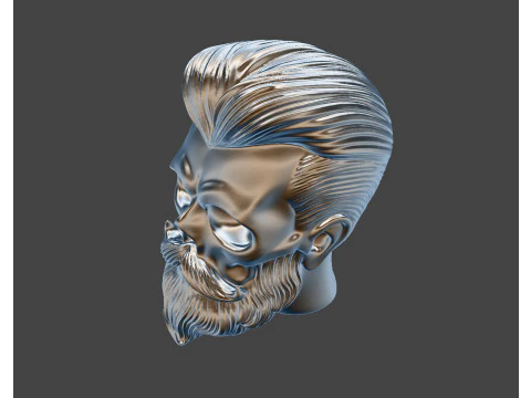 Stylized Skull with Beard and Hair 3D print model 3D Model