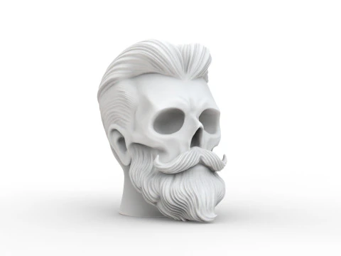 Stylized Skull with Beard and Hair 3D print model 3D Model