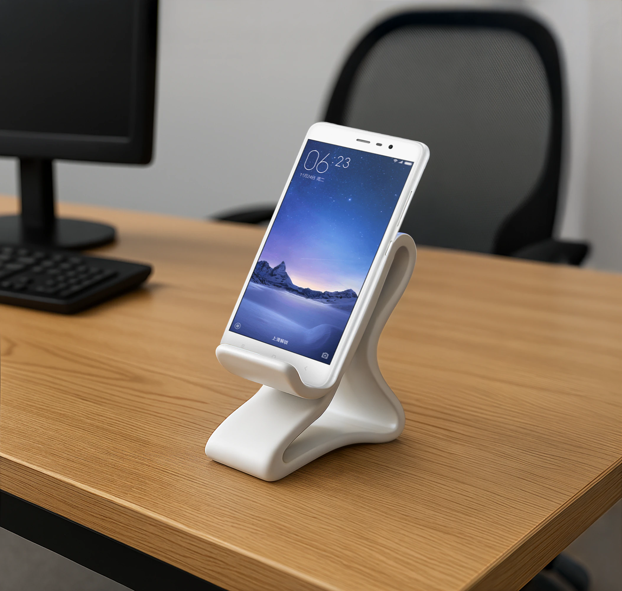 Curved Base Phone Stand 3D print model 3D Print Model .c4d .max .obj .3ds .fbx .stl .blend 