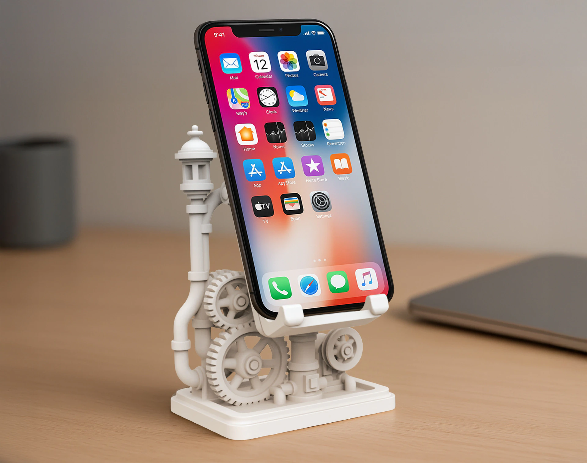 Steampunk Phone Stand 3D print model 3D Print Model .c4d .max .obj .3ds .fbx .stl .blend 