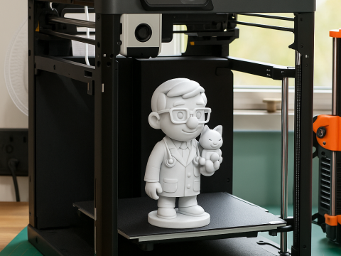 Veterinarian Cartoon Character with Cat for Printing 3D print model Modèles 3D en vedette