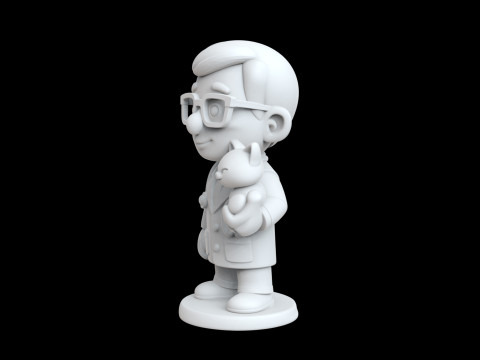 Veterinarian Cartoon Character with Cat for Printing 3D print model 3D 打印模型