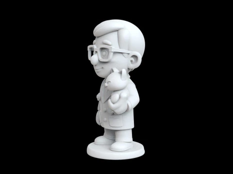 Veterinarian Cartoon Character with Cat for Printing 3D print model 3D Print Model