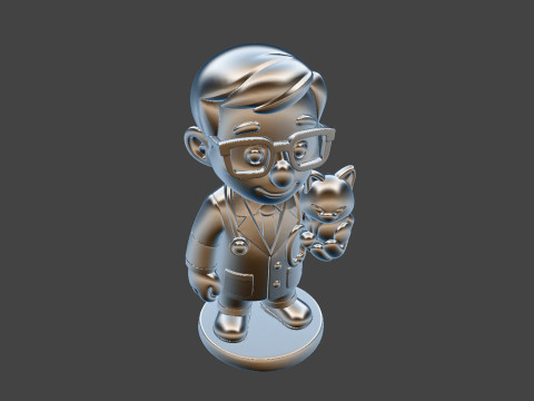 Veterinarian Cartoon Character with Cat for Printing 3D print model 3D 打印模型