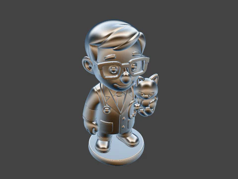 Veterinarian Cartoon Character with Cat for Printing 3D print model 3D Print Model