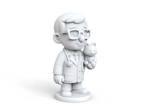 Veterinarian Cartoon Character with Cat for Printing 3D print model 3D 打印模型