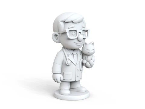 Veterinarian Cartoon Character with Cat for Printing 3D print model 3D Print Model