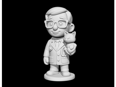 Veterinarian Cartoon Character with Cat for Printing 3D print model 3D 打印模型