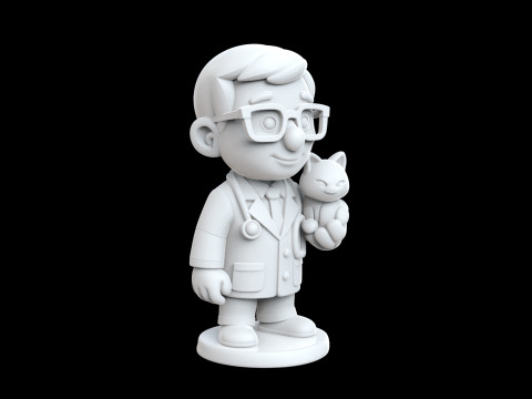 Veterinarian Cartoon Character with Cat for Printing 3D print model 3D 打印模型