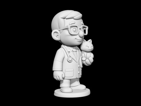 Veterinarian Cartoon Character with Cat for Printing 3D print model 3D 打印模型