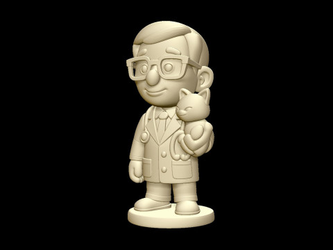 Veterinarian Cartoon Character with Cat for Printing 3D print model 3D 打印模型