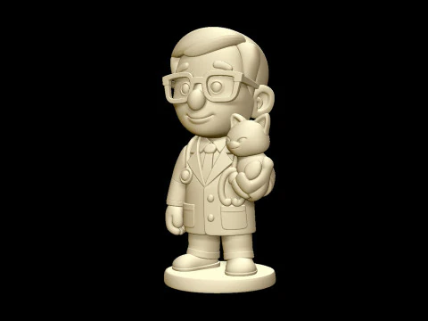 Veterinarian Cartoon Character with Cat for Printing 3D print model 3D Print Model