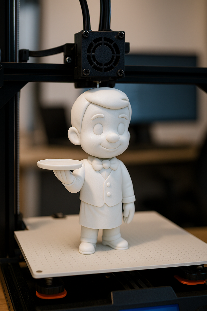 Cartoon Waiter Character 3D Print Model Bow Tie Tray Figurine 3D print model 3D प्रिंट मॉडल .c4d .max .obj .3ds .fbx .stl .blend 