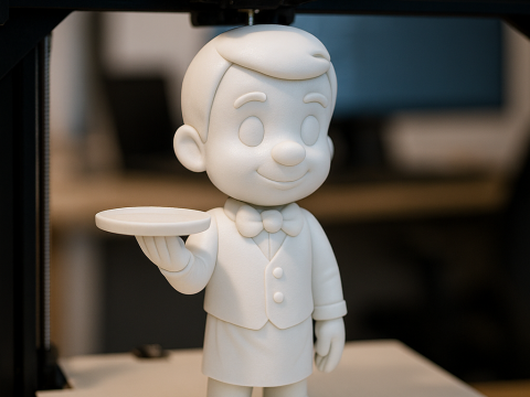 Cartoon Waiter Character 3D Print Model Bow Tie Tray Figurine 3D print model Modèles 3D en vedette