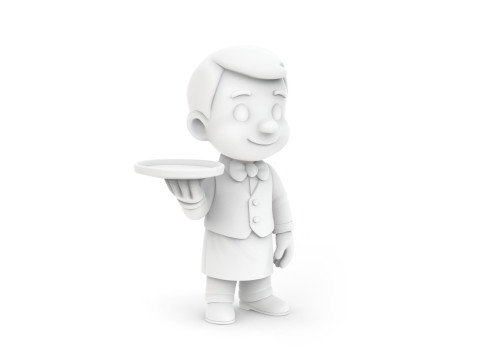 Cartoon Waiter Character 3D Print Model Bow Tie Tray Figurine 3D print model 3D प्रिंट मॉडल