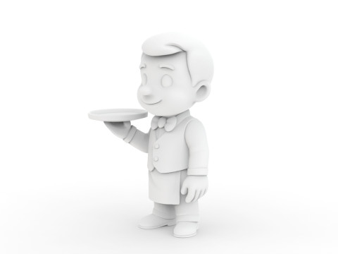 Cartoon Waiter Character 3D Print Model Bow Tie Tray Figurine 3D print model 3D प्रिंट मॉडल