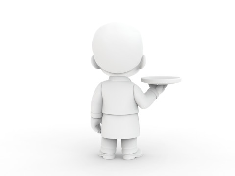 Cartoon Waiter Character 3D Print Model Bow Tie Tray Figurine 3D print model 3D प्रिंट मॉडल