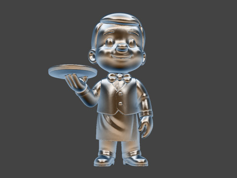 Cartoon Waiter Character 3D Print Model Bow Tie Tray Figurine 3D print model 3D प्रिंट मॉडल