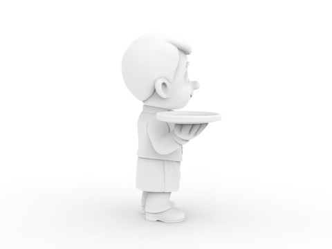 Cartoon Waiter Character 3D Print Model Bow Tie Tray Figurine 3D print model 3D प्रिंट मॉडल