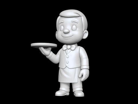 Cartoon Waiter Character 3D Print Model Bow Tie Tray Figurine 3D print model 3D प्रिंट मॉडल