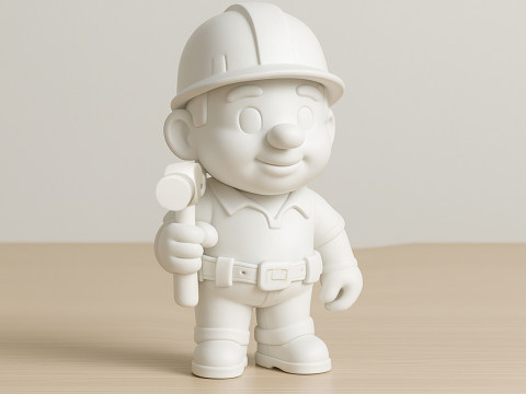 Cartoon Construction Worker 3D Printable 3D print model 3Dプリントモデル