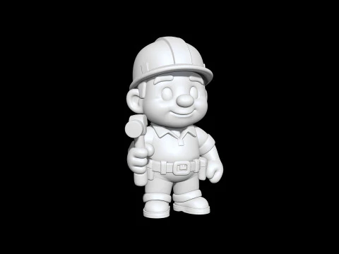 Cartoon Construction Worker 3D Printable 3D print model 3D Print Model