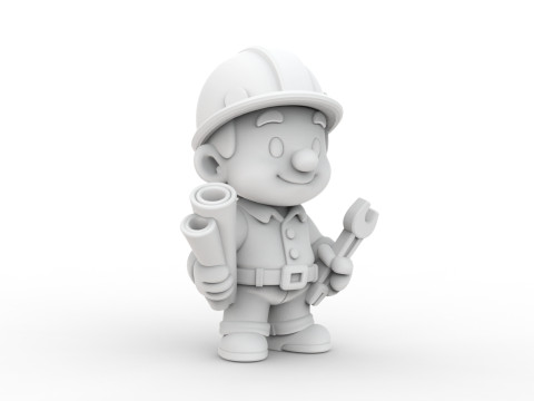 Cartoon Construction Worker 3D Printable 3D print model Modello di stampa 3D