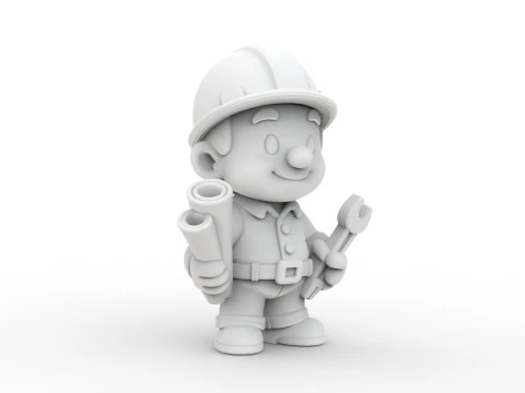Cartoon Construction Worker 3D Printable 3D print model 3D Print Model