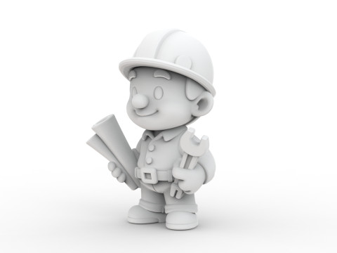 Cartoon Construction Worker 3D Printable 3D print model Modello di stampa 3D