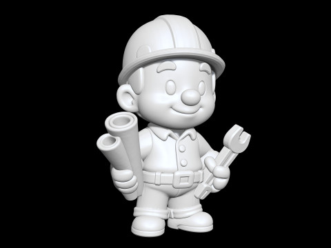 Cartoon Construction Worker 3D Printable 3D print model Modello di stampa 3D