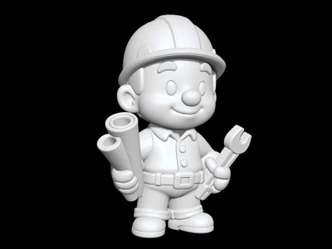 Cartoon Construction Worker 3D Printable 3D print model 3D Print Model