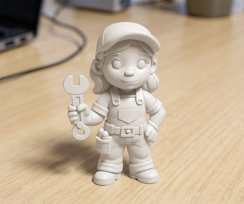 Cartoon Mechanic Girl 3D Printable 3D print model Model do druku 3D .c4d .max .obj .3ds .fbx .stl .blend