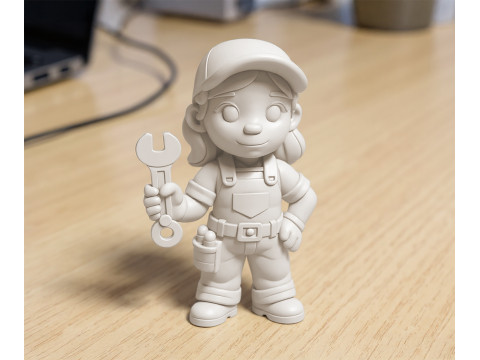 Cartoon Mechanic Girl 3D Printable 3D print model 3D Druckmodell