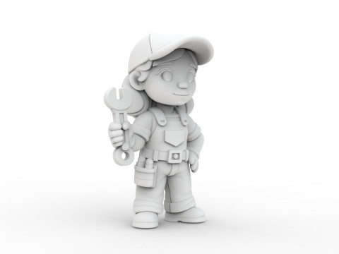 Cartoon Mechanic Girl 3D Printable 3D print model Model do druku 3D