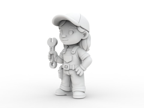 Cartoon Mechanic Girl 3D Printable 3D print model Model do druku 3D