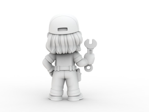 Cartoon Mechanic Girl 3D Printable 3D print model Model do druku 3D