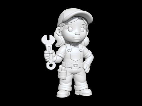 Cartoon Mechanic Girl 3D Printable 3D print model Model do druku 3D