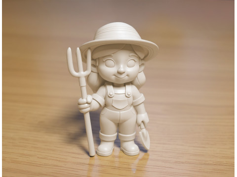 Cartoon Farmer Girl 3D Printable 3D print model Modelo de Impressão 3D