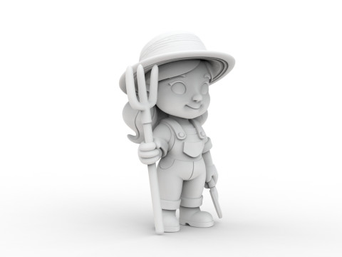 Cartoon Farmer Girl 3D Printable 3D print model 3D Baskı Modeli