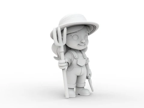 Cartoon Farmer Girl 3D Printable 3D print model 3D Print Model