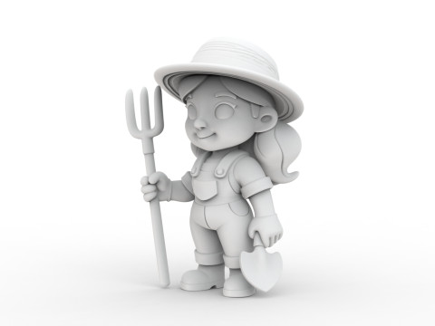 Cartoon Farmer Girl 3D Printable 3D print model 3D Baskı Modeli