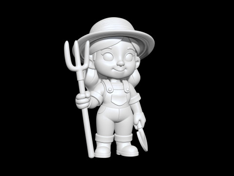 Cartoon Farmer Girl 3D Printable 3D print model 3D Baskı Modeli