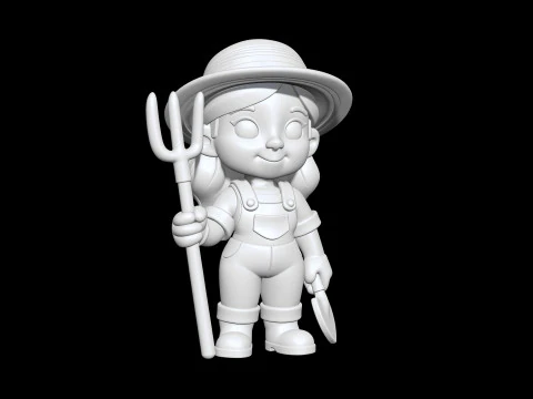 Cartoon Farmer Girl 3D Printable 3D print model 3D Print Model